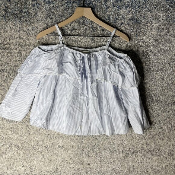 Jonathan Simkhai Shirt Womens XS Blue White Striped Off Shoulder Top Boho Cotton - Picture 1 of 7